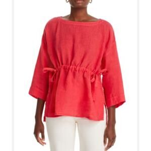Eileen Fisher 100% Linen Boat Neck Tunic Shirt Size Large Pink Drawstring